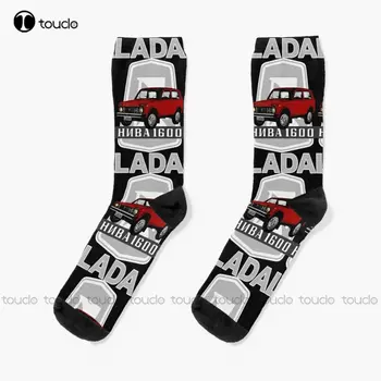 Lada Niva 1600 Logo (Crveno Na crno) Čarape Tanke Čarape, Ženske 360 ° Digitalni Tisak Božićni Poklon Ulične Čarape Za Skateboard Šarene
